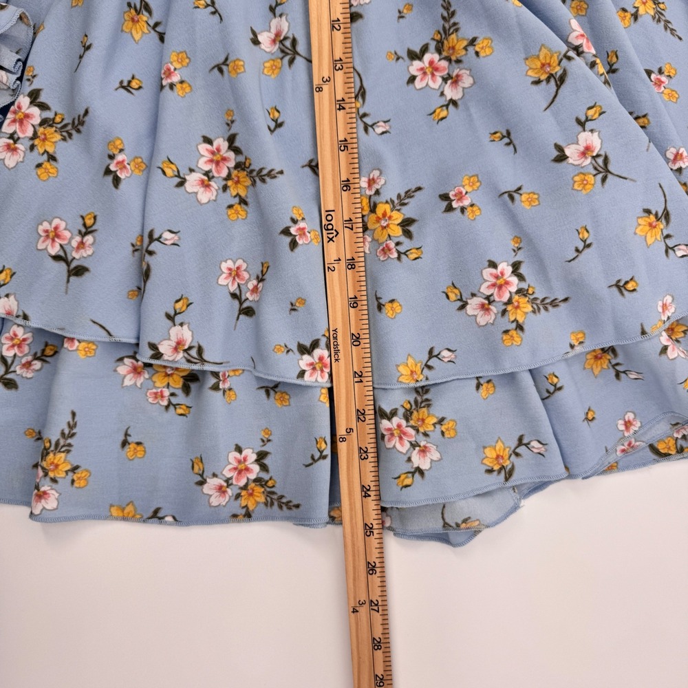 Inspired Hearts Blue Floral Long Sleeve Romper Dress Smocked Tie Women's Size L - Picture 7 of 11
